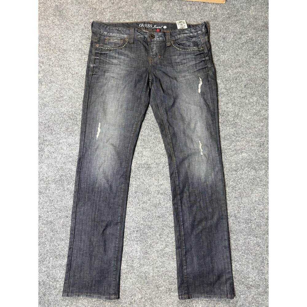 GUESS Jeans Mens 31x33 Blue Straight Regular Fit Distressed Denim Casual